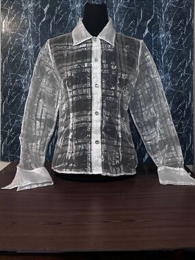 Sheer Organza Blouse Rhinestone Buttons Flared Cuffs | Asian Inspired Elegant